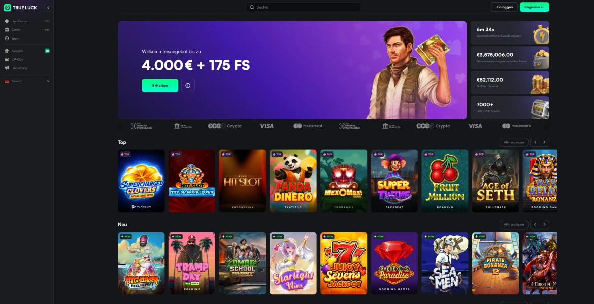 True Luck Casino Hauptseite